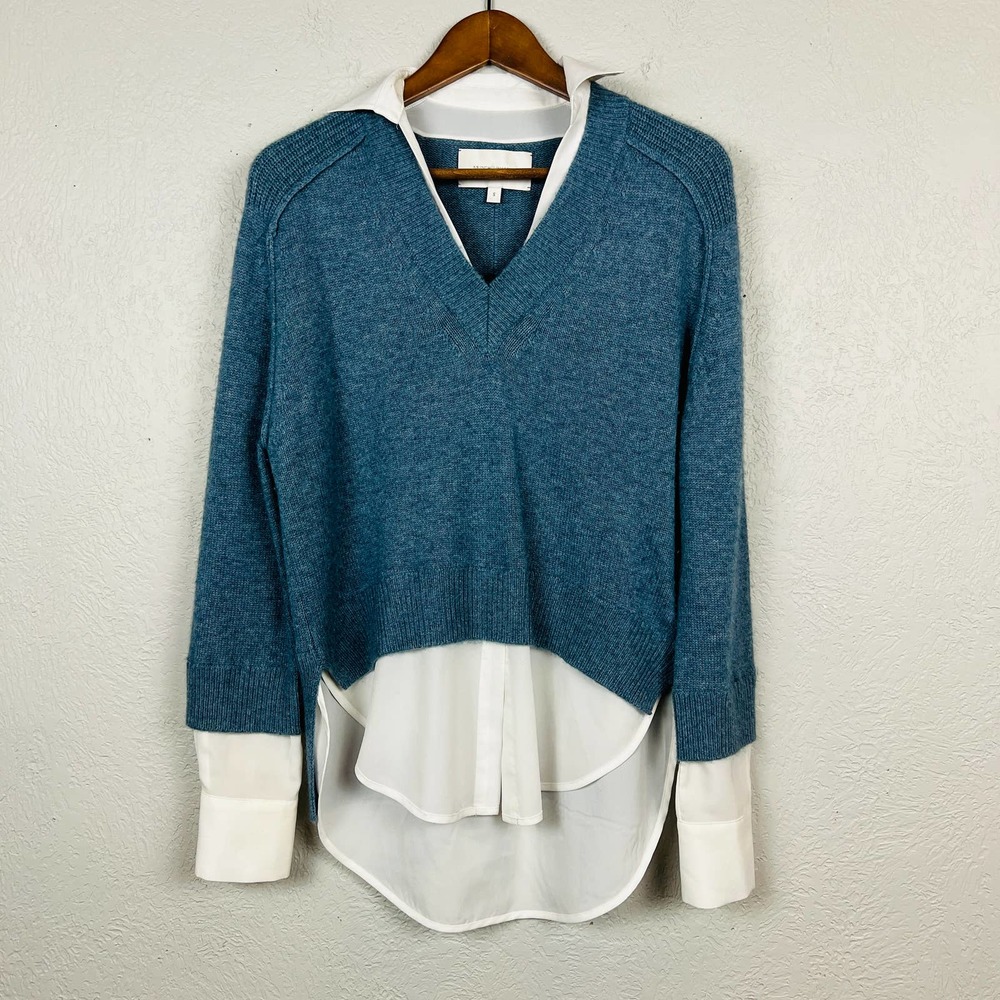 Brochu Walker Layered Sweater Blouse Long Sleeve Collared - S